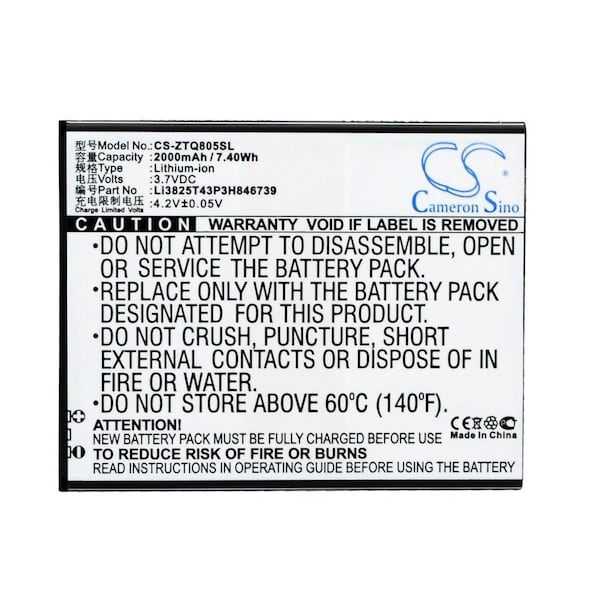 Bsc Preferred ZTE Q805T Mobile Phone Replacement Battery CS-ZTQ805SL - main